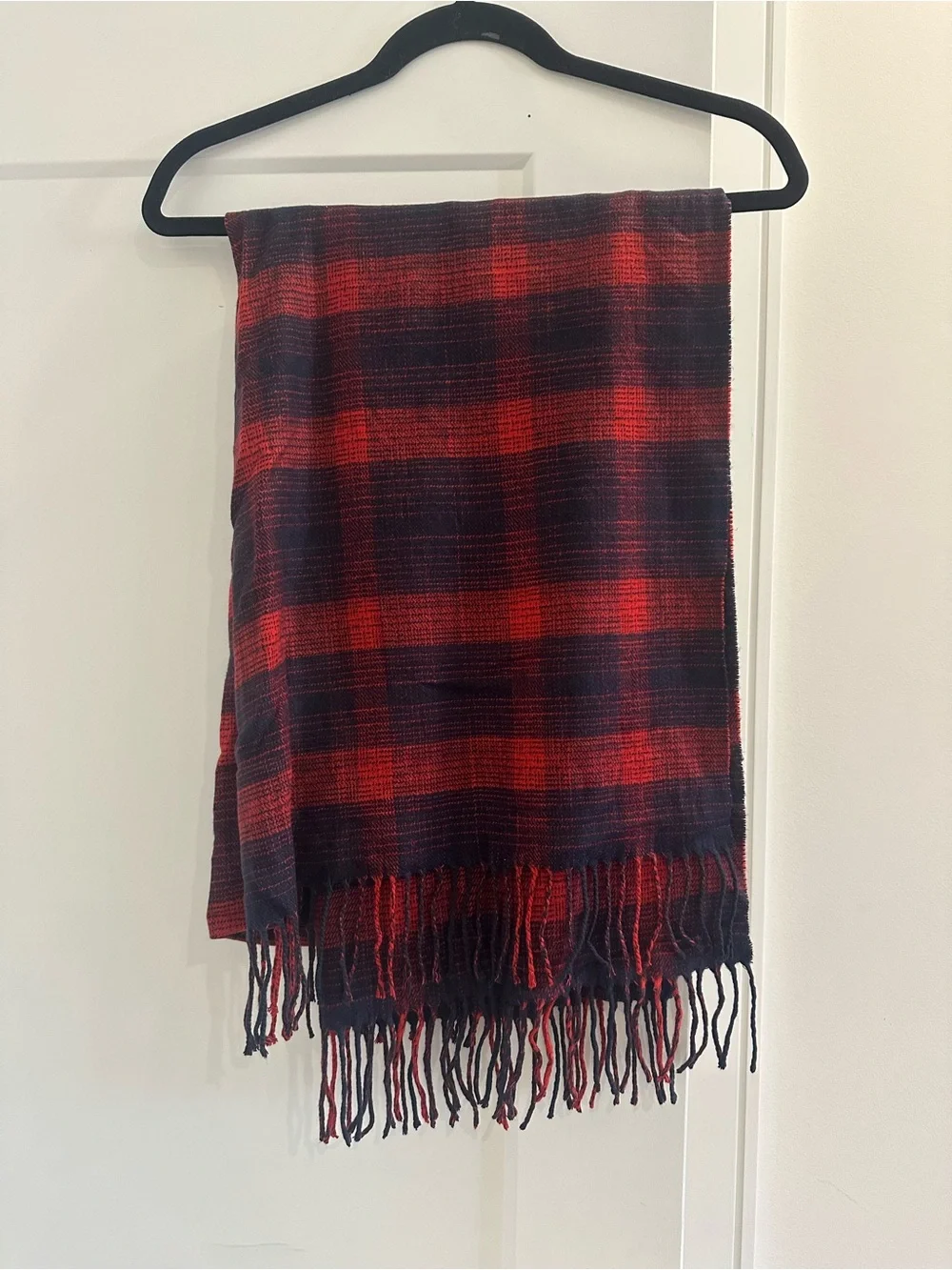 Women’s Scarf - Plaid Red and Black Fringed